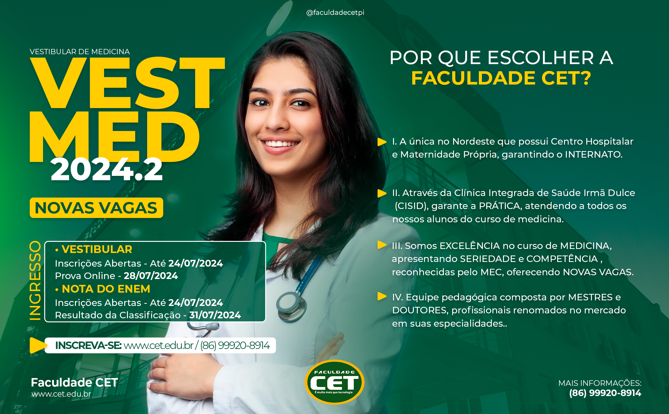 VESTIBULAR DE MEDICINA ABRE NOVAS VAGAS NA FACULDADE CET